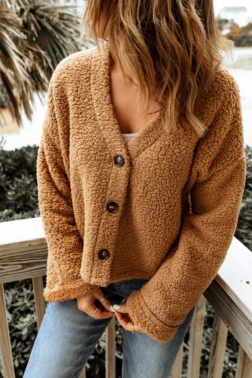 Brown Button Up Teddy Jacket