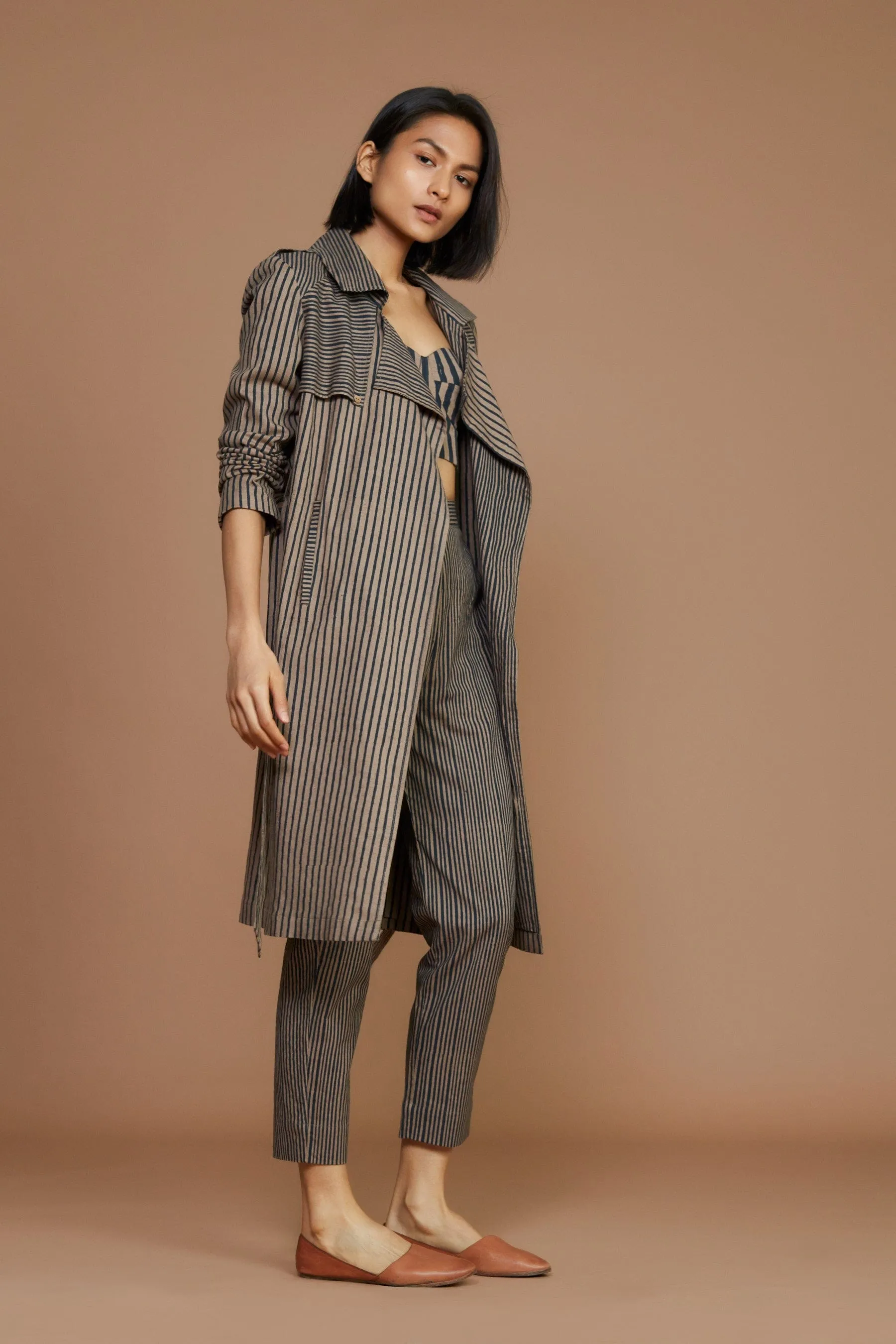 Brown with Charcoal Striped Trench Jacket