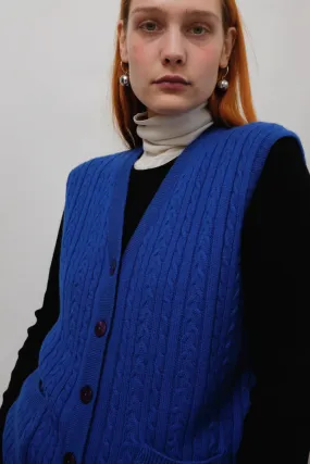 CABLE KNIT BLUE WOOL VINTAGE VEST