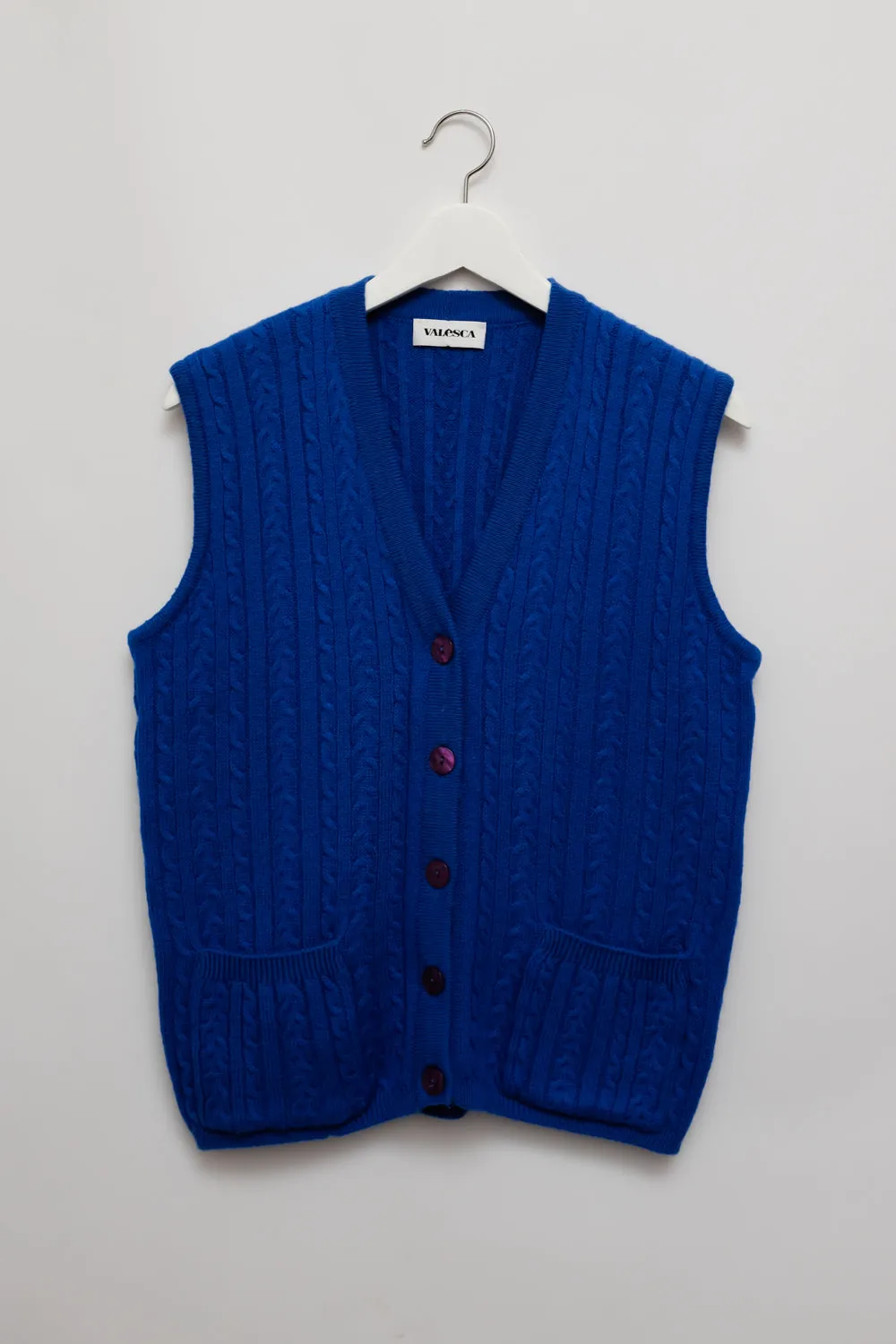 CABLE KNIT BLUE WOOL VINTAGE VEST