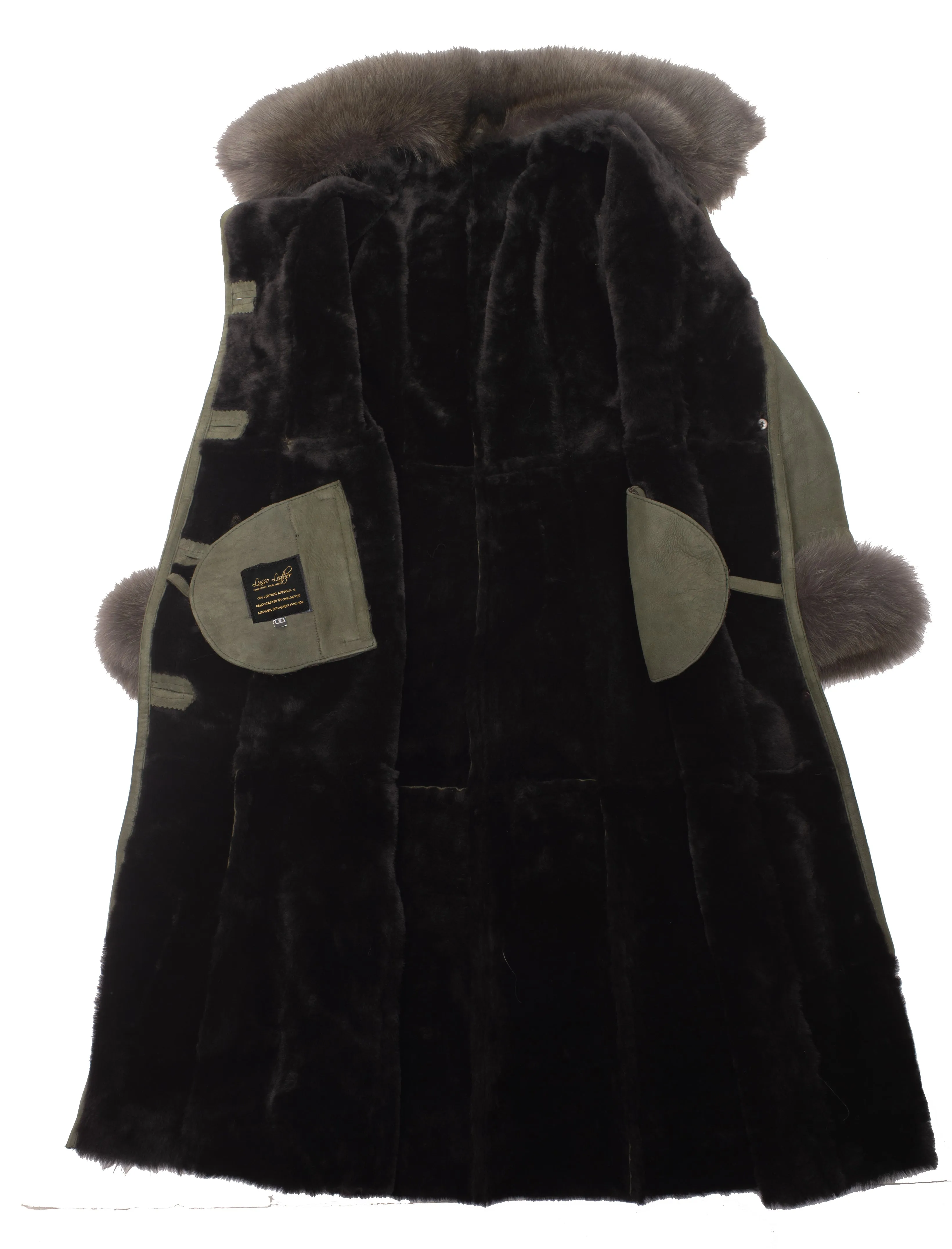 Caitlan’s Shearling Sheepskin Full Length Long Coat With Fox Fur Trim