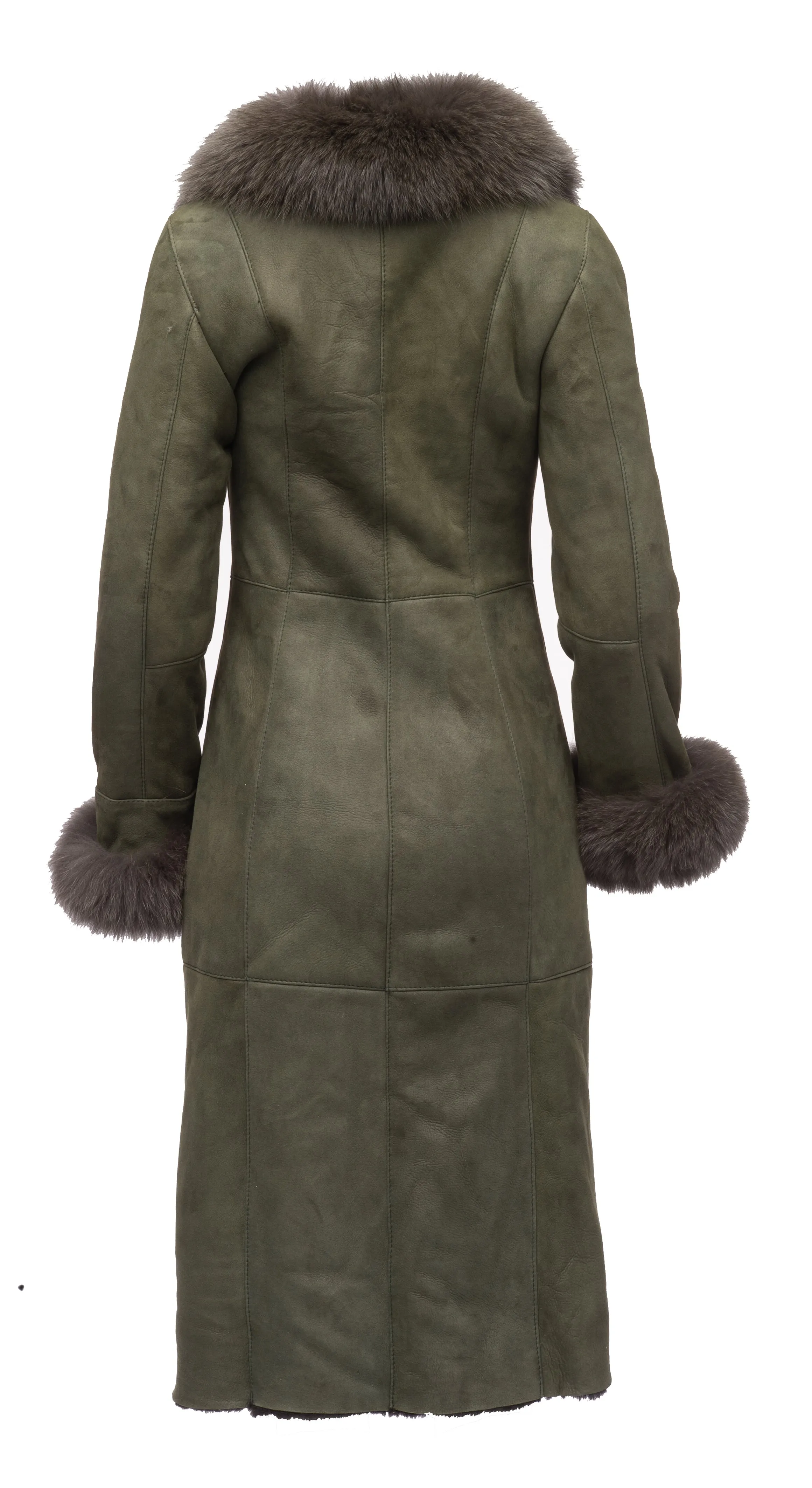 Caitlan’s Shearling Sheepskin Full Length Long Coat With Fox Fur Trim