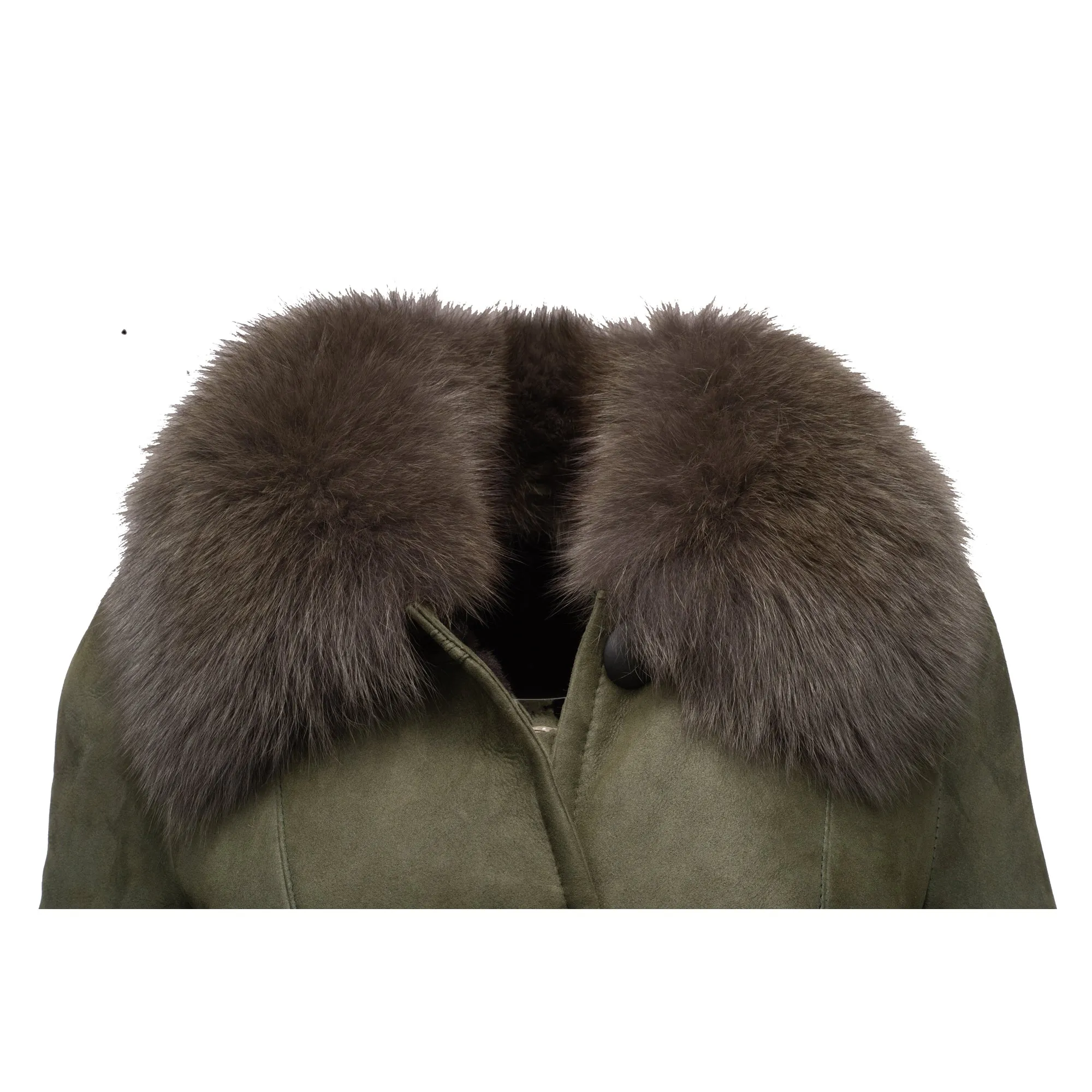 Caitlan’s Shearling Sheepskin Full Length Long Coat With Fox Fur Trim