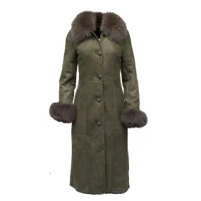 Caitlan’s Shearling Sheepskin Full Length Long Coat With Fox Fur Trim