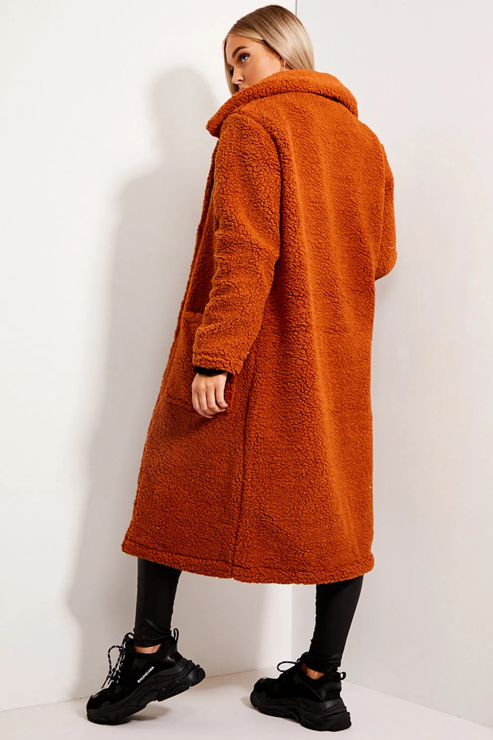 Camel Borg Teddy Longline Coat