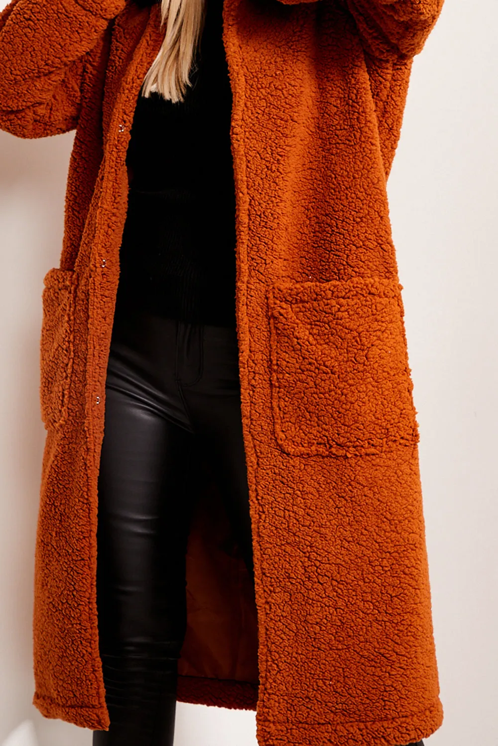 Camel Borg Teddy Longline Coat