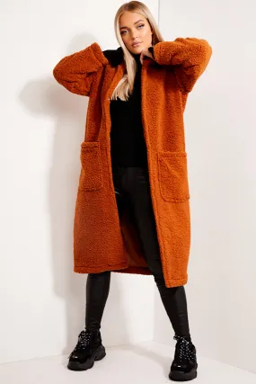 Camel Borg Teddy Longline Coat