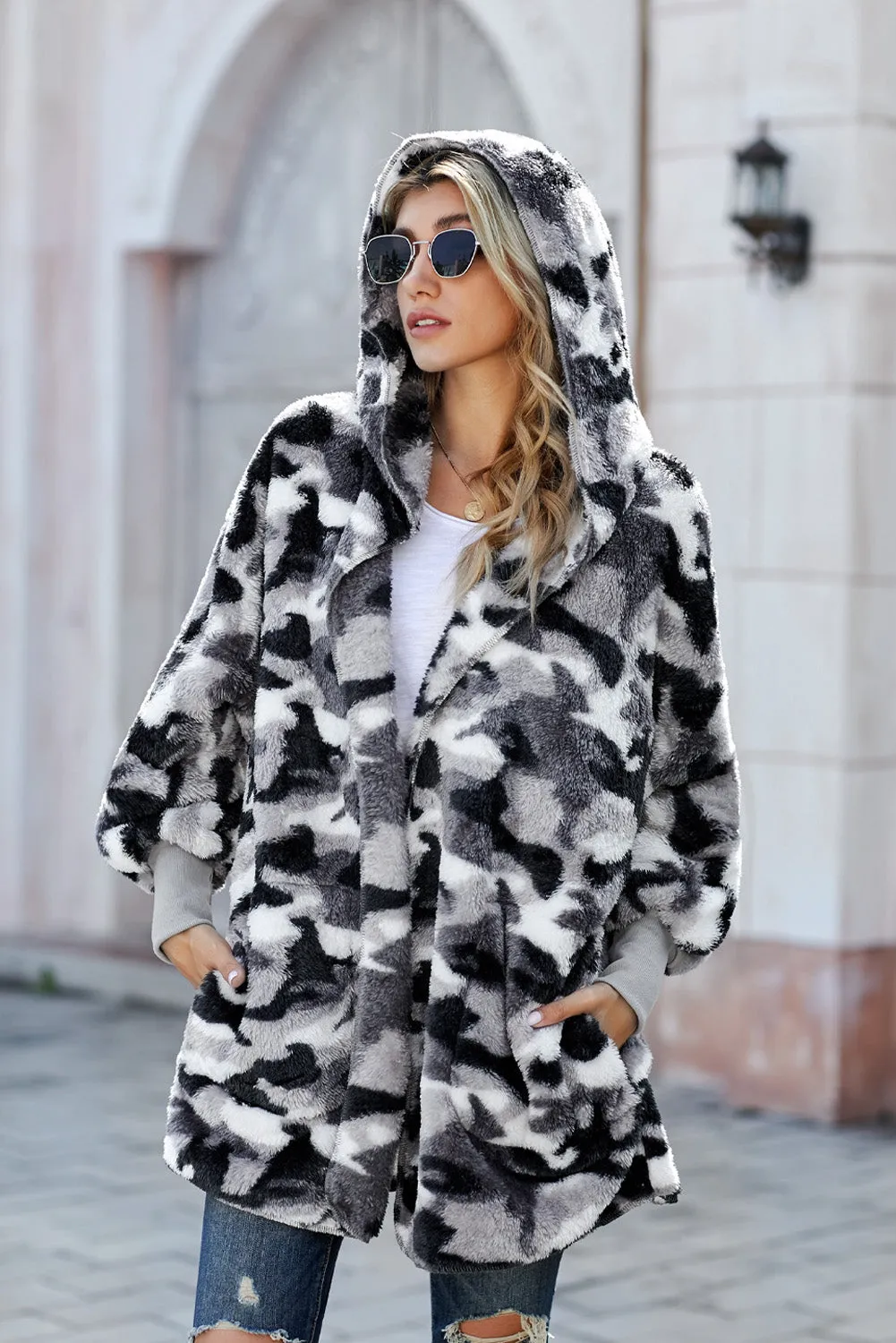 Camo Fleece Hooded Coat