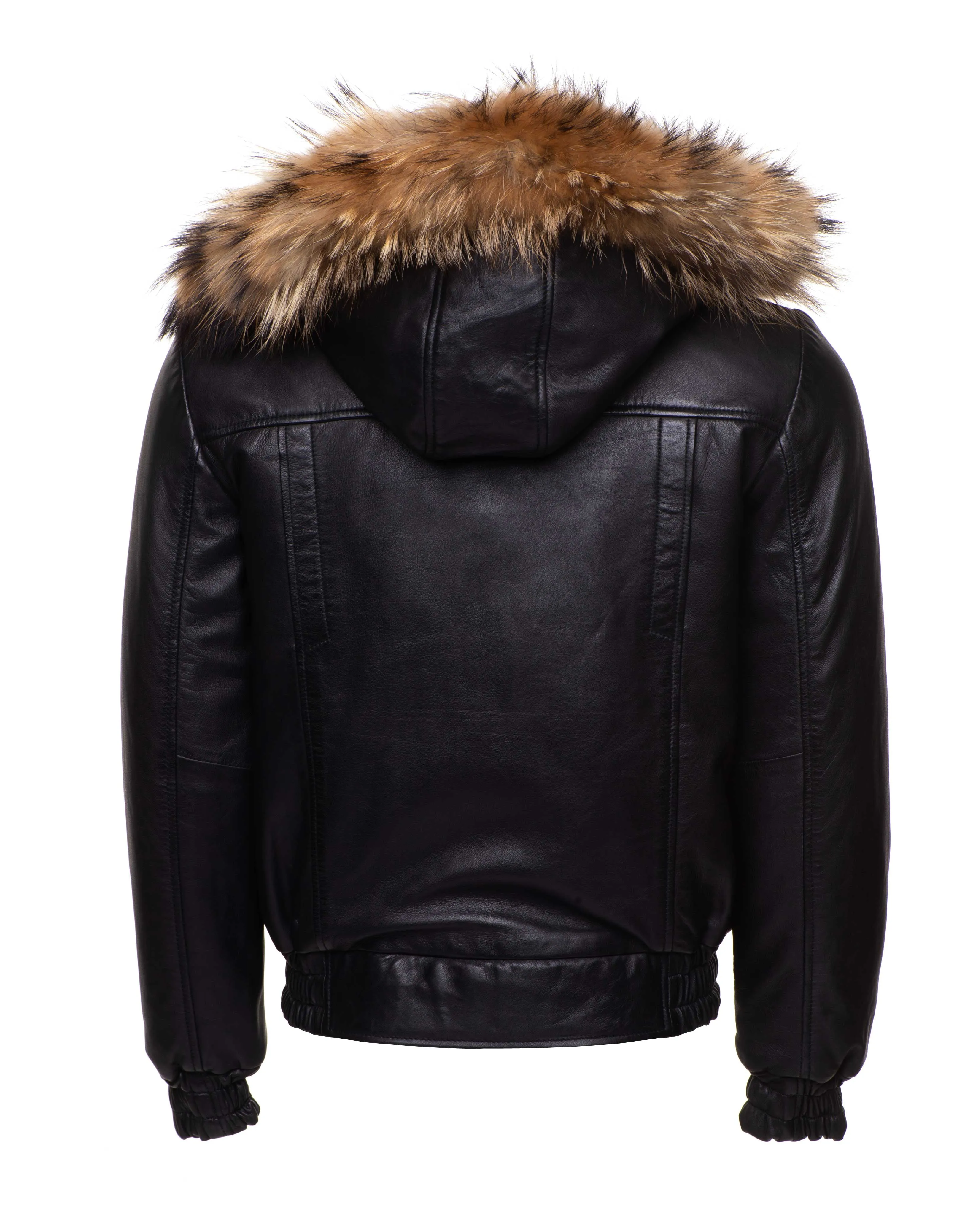 Castillos bomber Winter Leather Jacket with Real fox fur hoodie