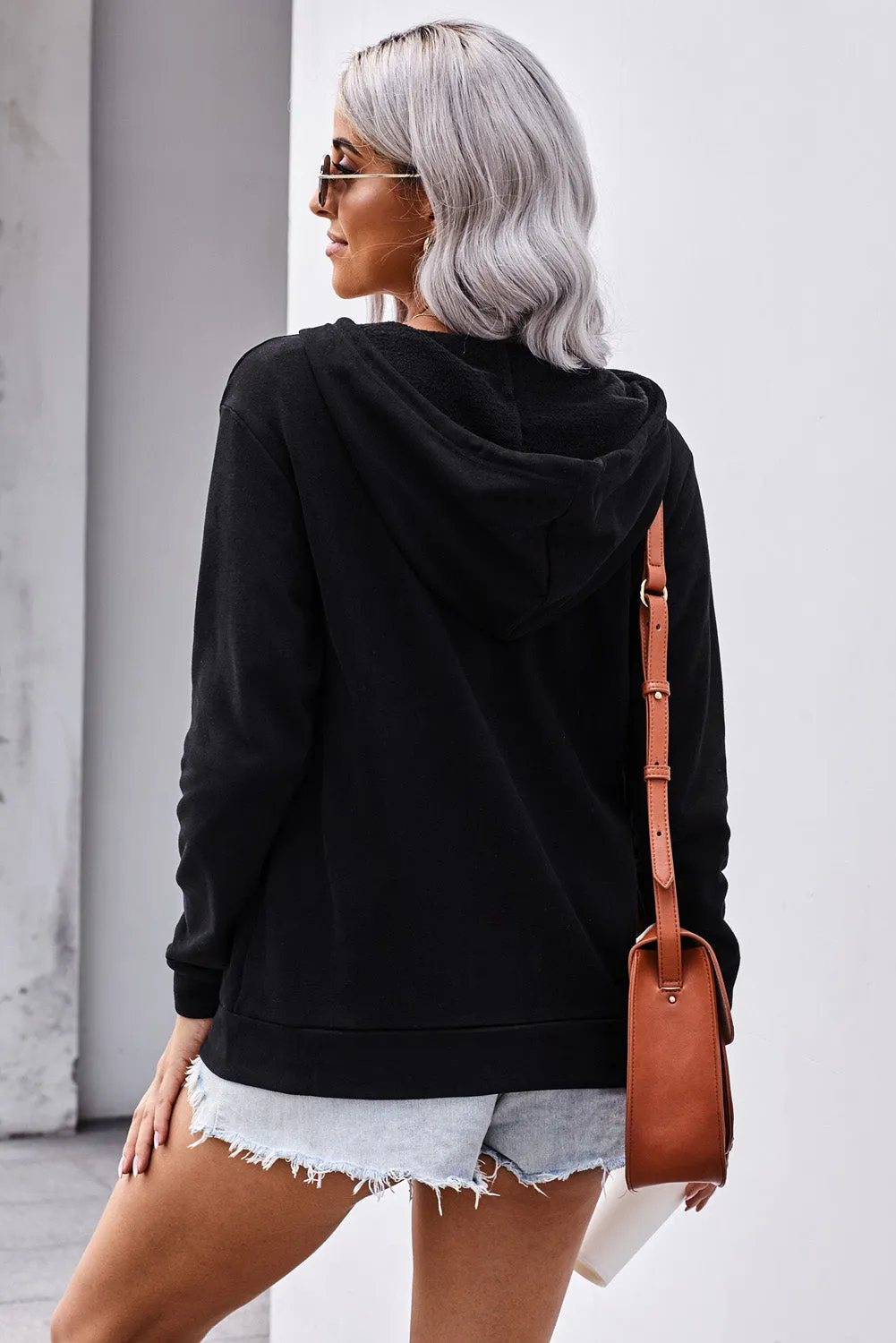 Casual Black Zip-up Hoodie Jacket