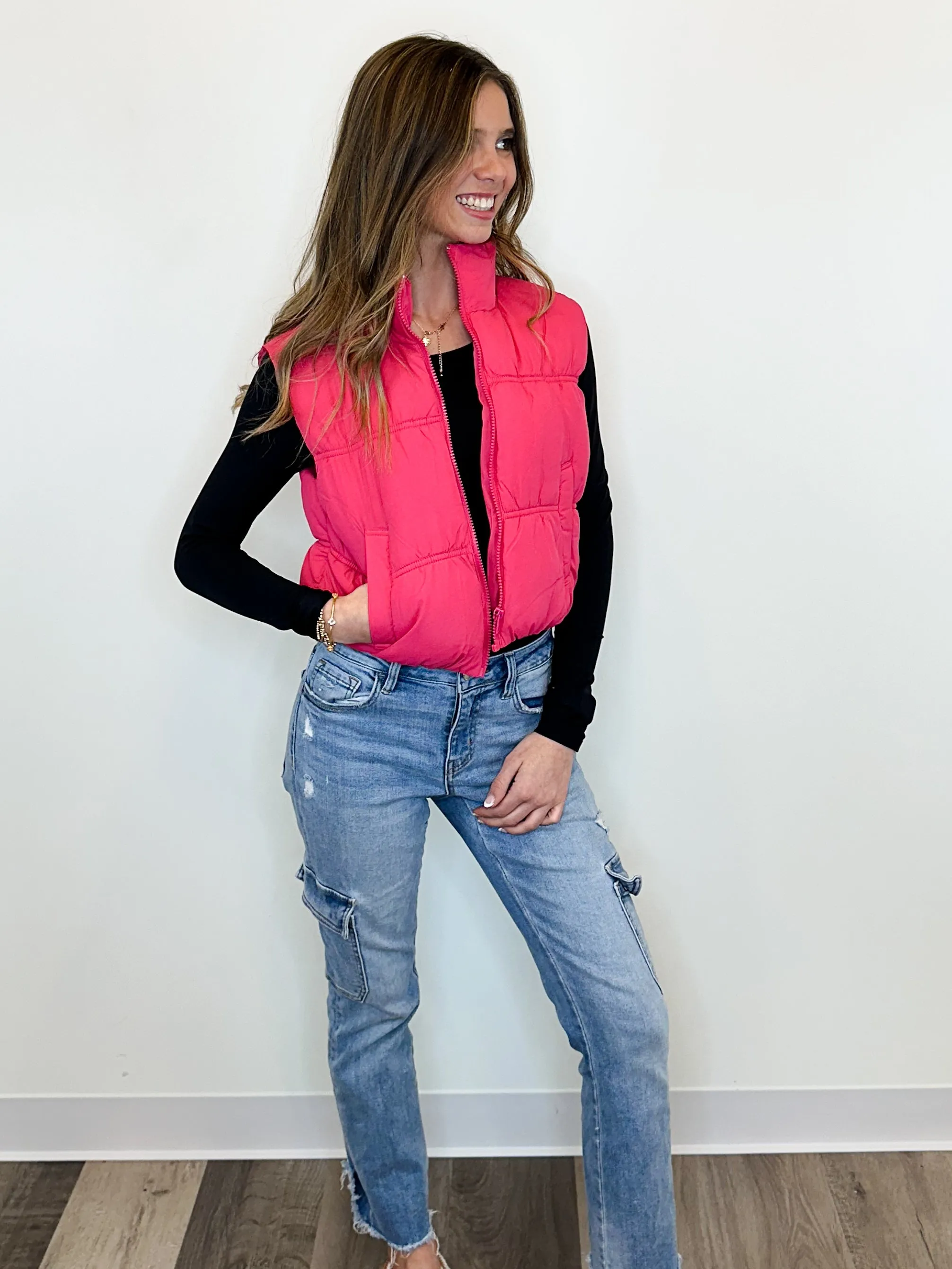 Catalina Puffer Vest - Fuchsia