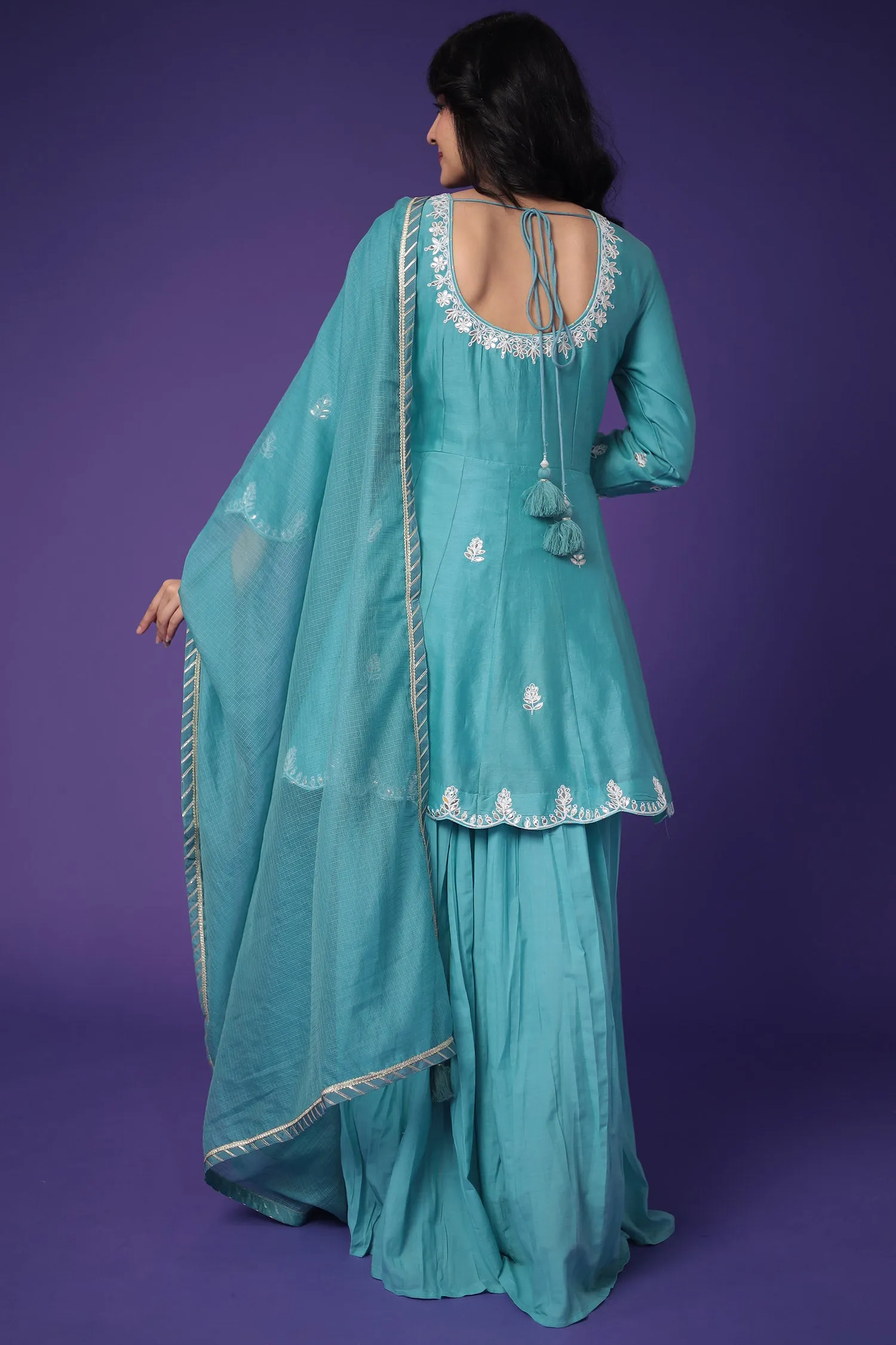 Chanderi Peplum Silk Suit with Embroidered work