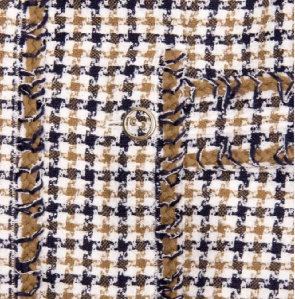 Chanel 08P, 2008 Spring 2 piece plaid tweed skirt suit jacket set size 10/12