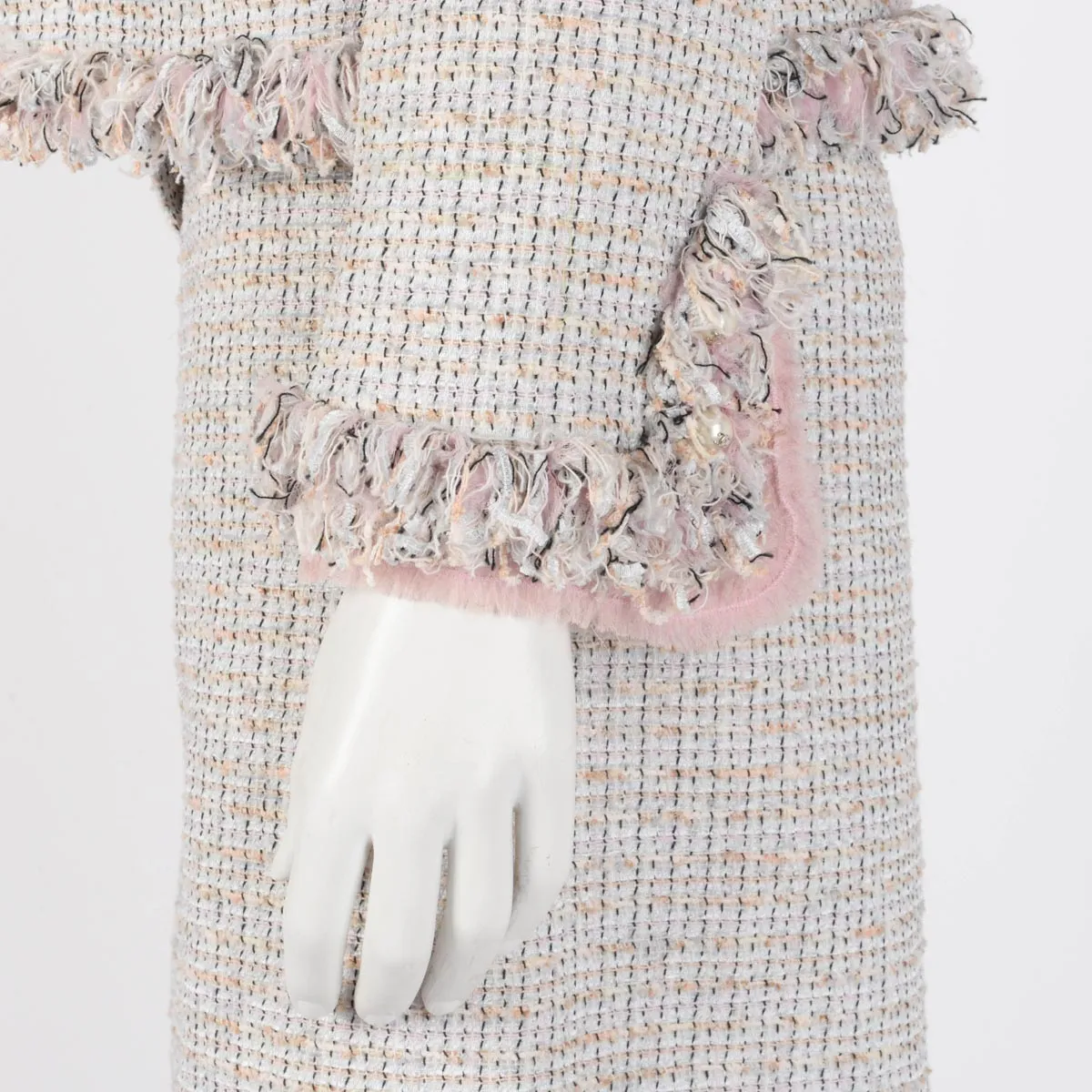 Chanel Pastel Fantasy Tweed Fringed Skirt Suit FR 42