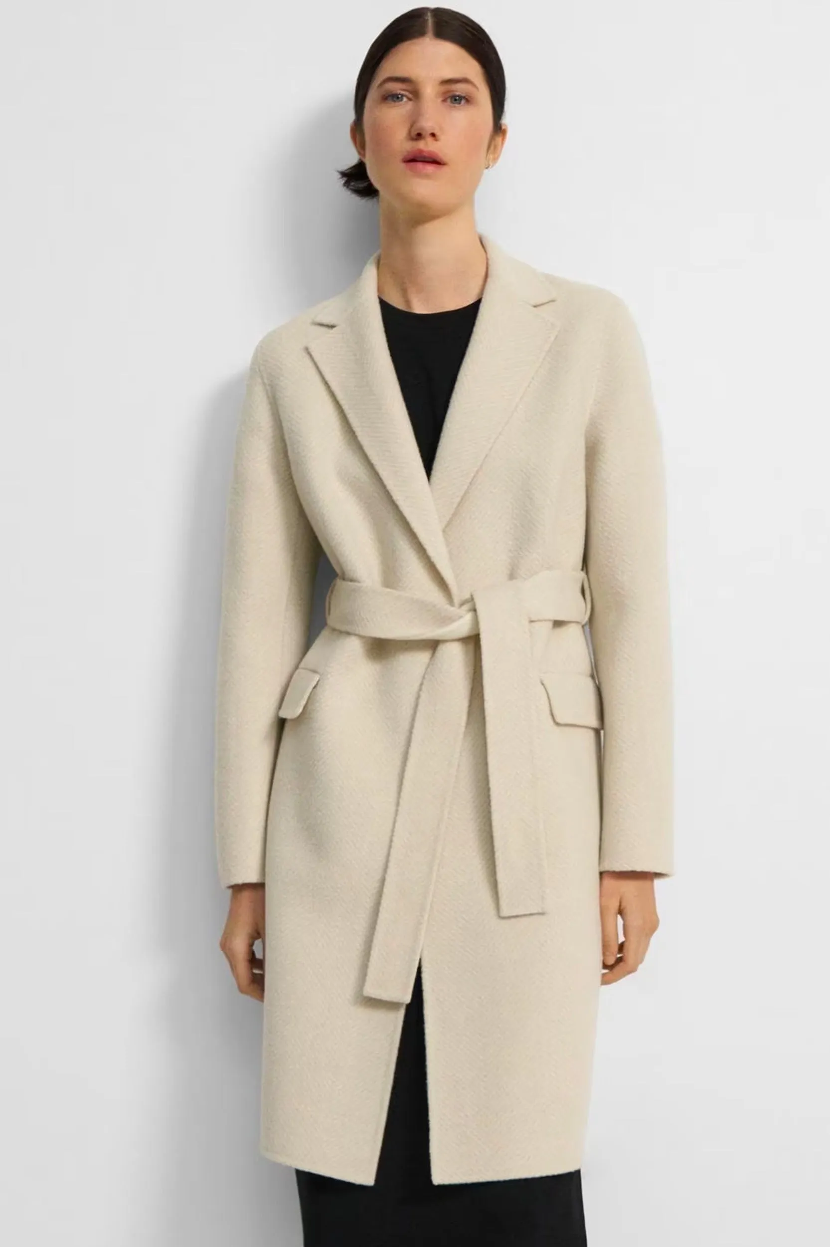 Chevron Wool Coat in Cream