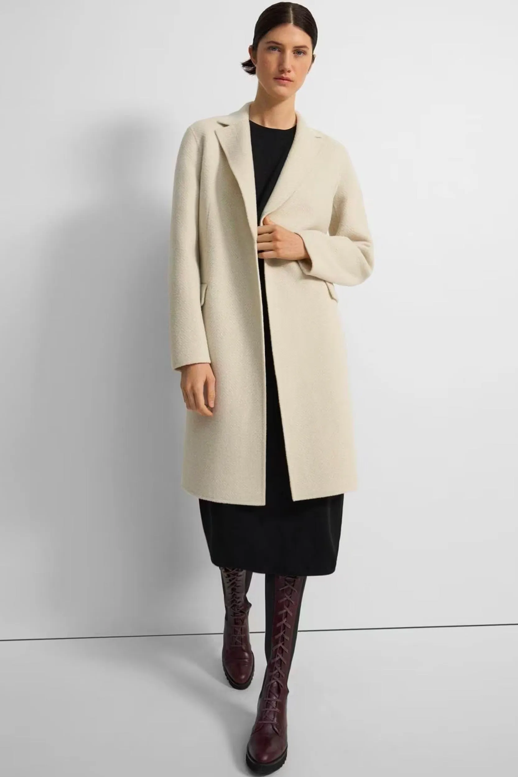 Chevron Wool Coat in Cream