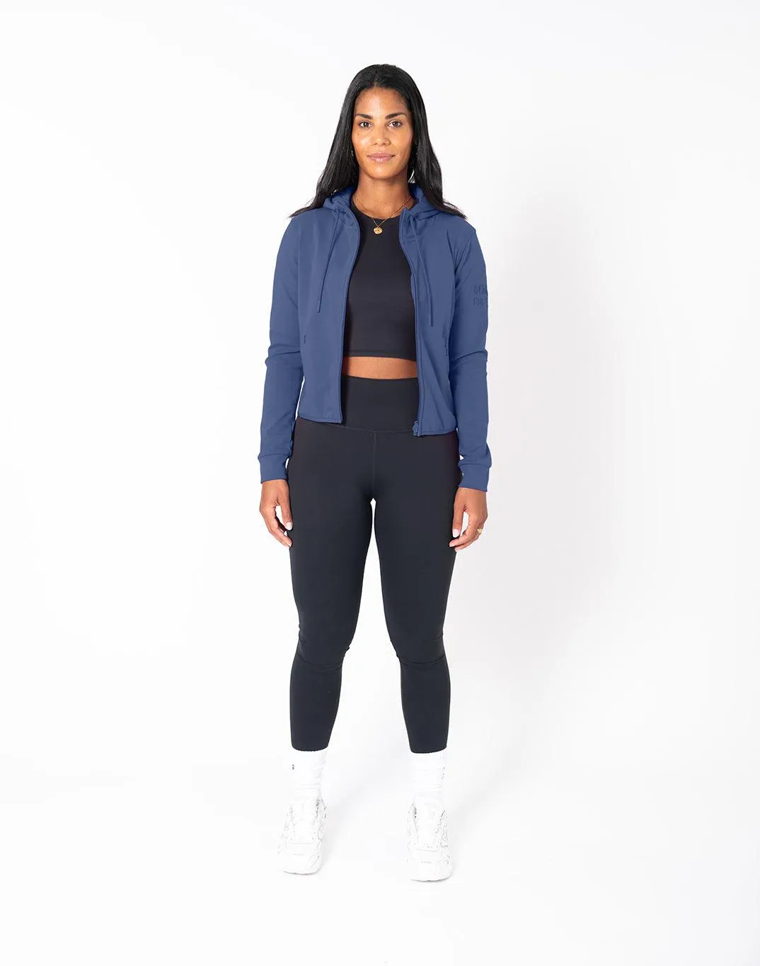 Chill Zip Crop Hoodie in Thunder Blue