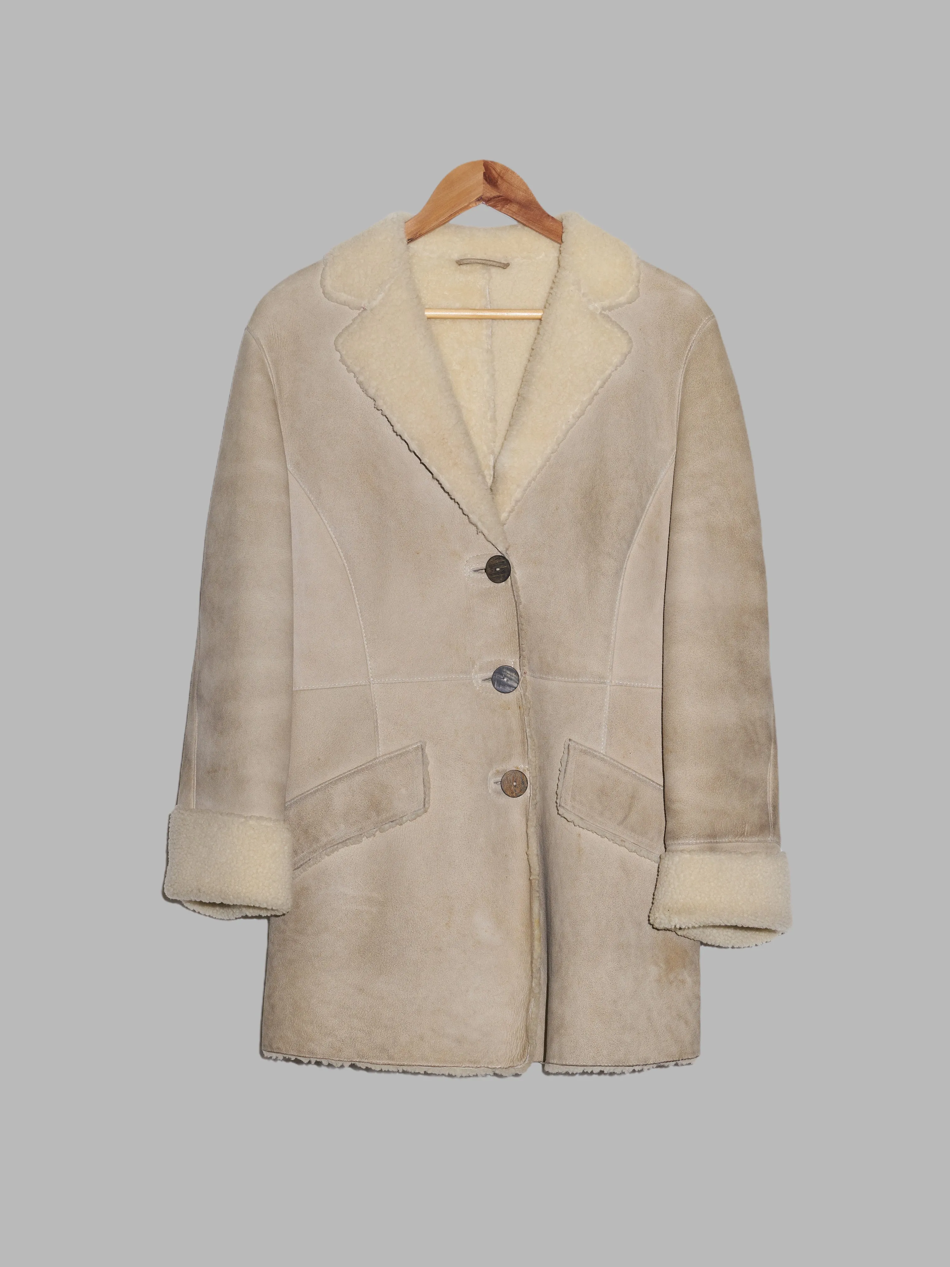 Christophe Lemaire pour Marsil Paris beige leather 3 button mouton coat - sz 38