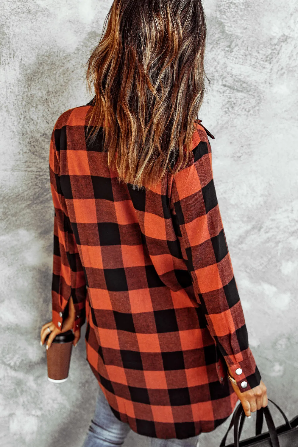 Classic Red Turn-down Collar Plaid Shirt Coat