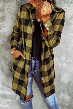 Classic Yellow Turn-down Collar Plaid Shirt Coat