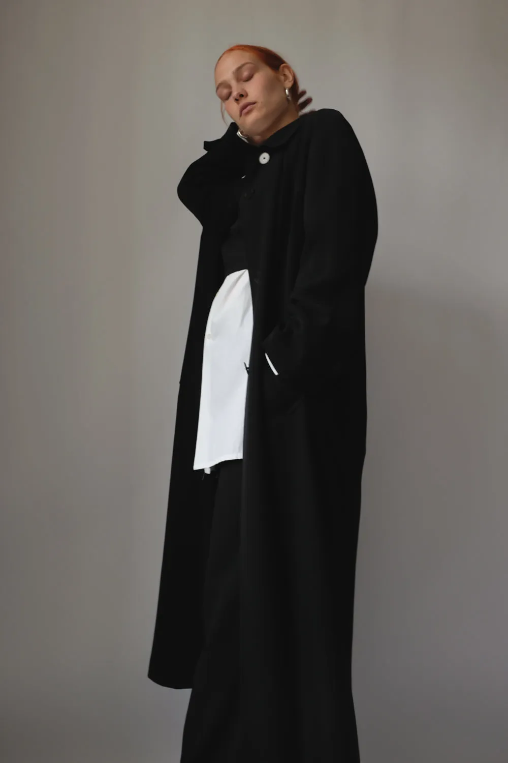 CLEAN BLACK LONG VINTAGE TRENCH COAT