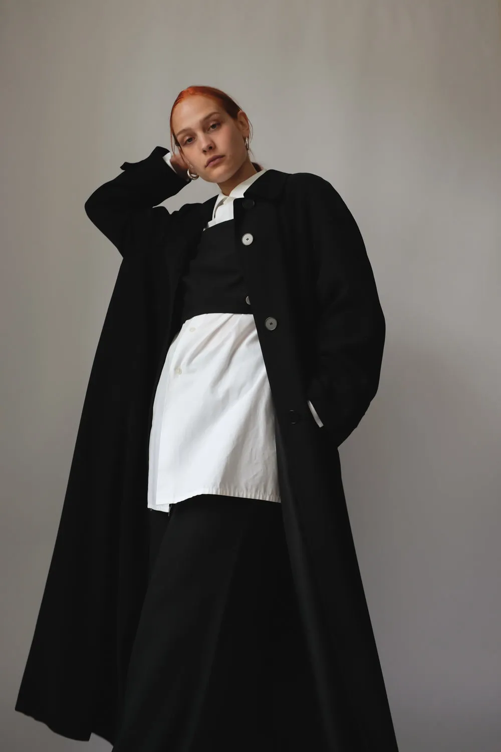 CLEAN BLACK LONG VINTAGE TRENCH COAT