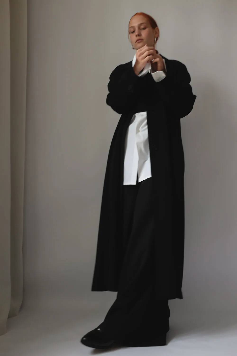 CLEAN BLACK LONG VINTAGE TRENCH COAT