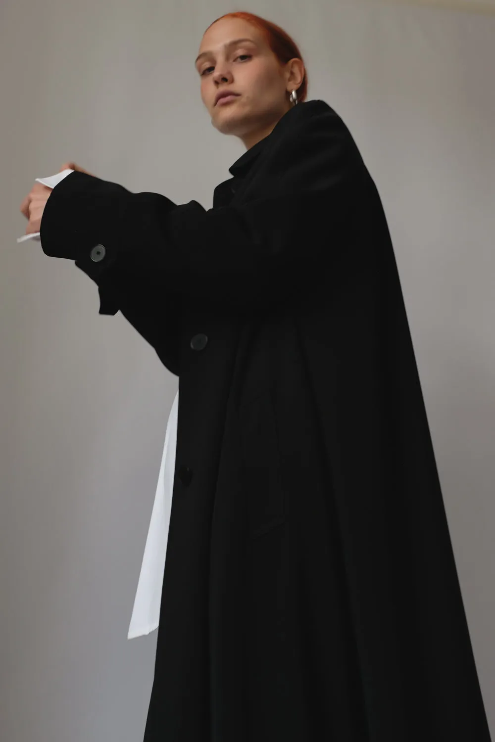 CLEAN BLACK LONG VINTAGE TRENCH COAT