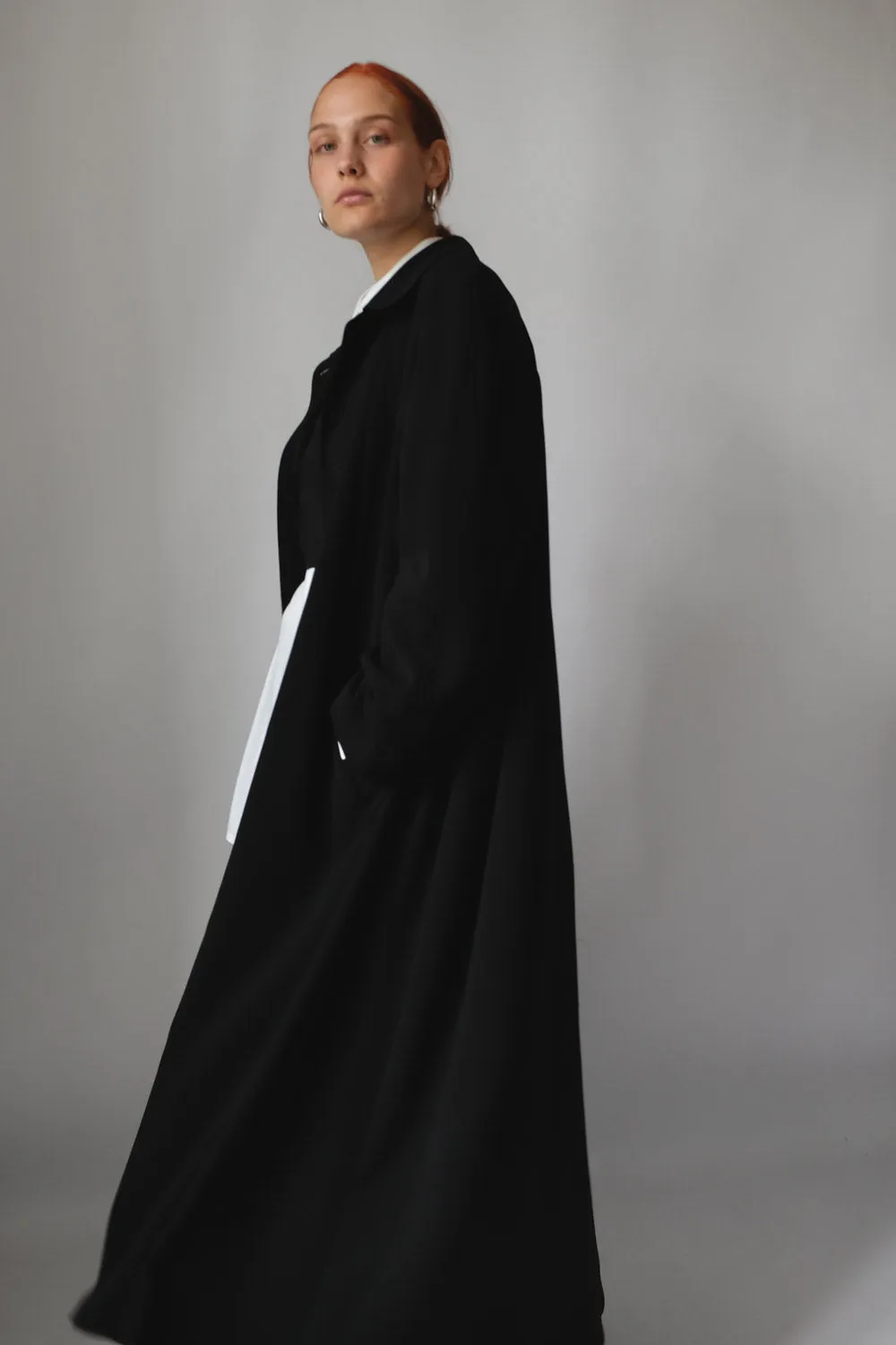 CLEAN BLACK LONG VINTAGE TRENCH COAT