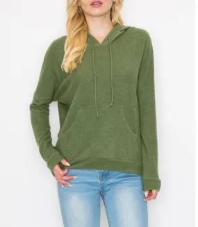 Comfy hoodie top in our  h. green cozy brushed jersey