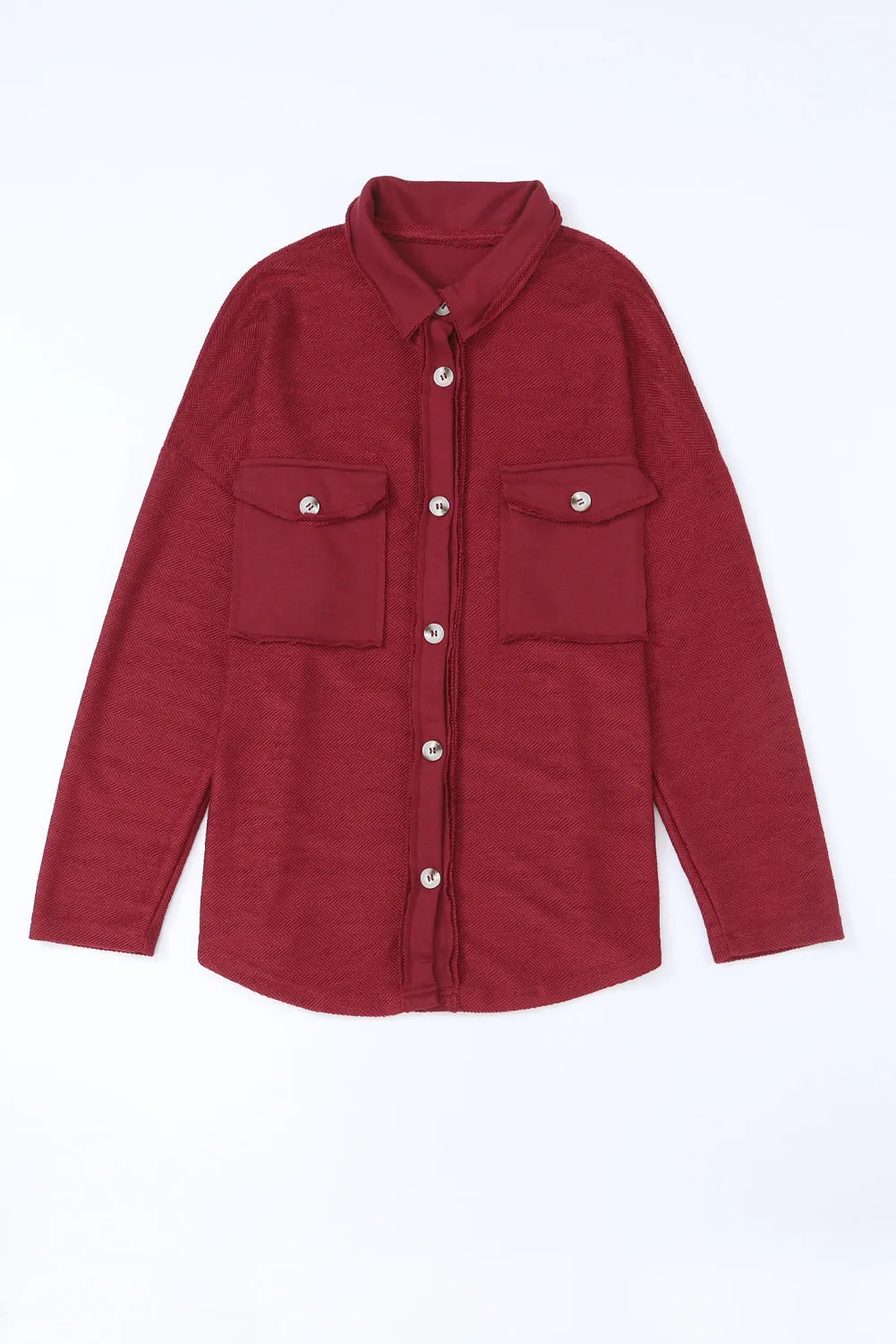 Contrast Flap Pockets Red Relaxed Shacket