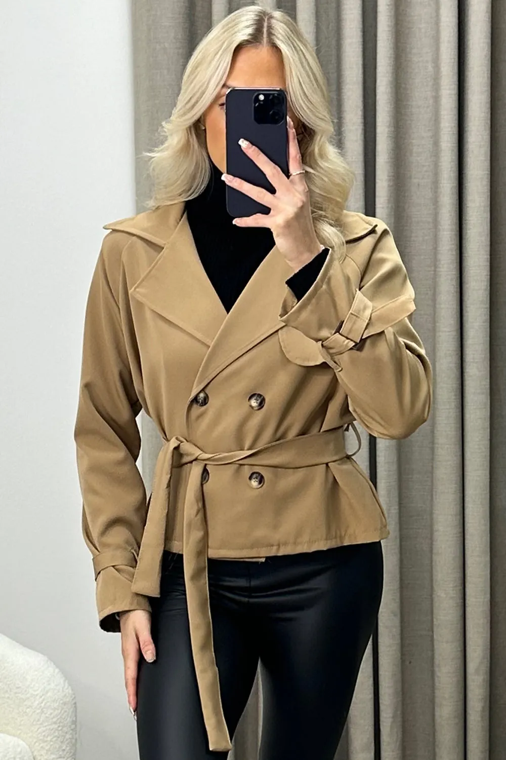 Coraline Beige Button Up Belted Trench Coat