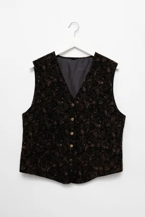 CORDUROY BROWN BLACK FLORAL VINTAGE VEST