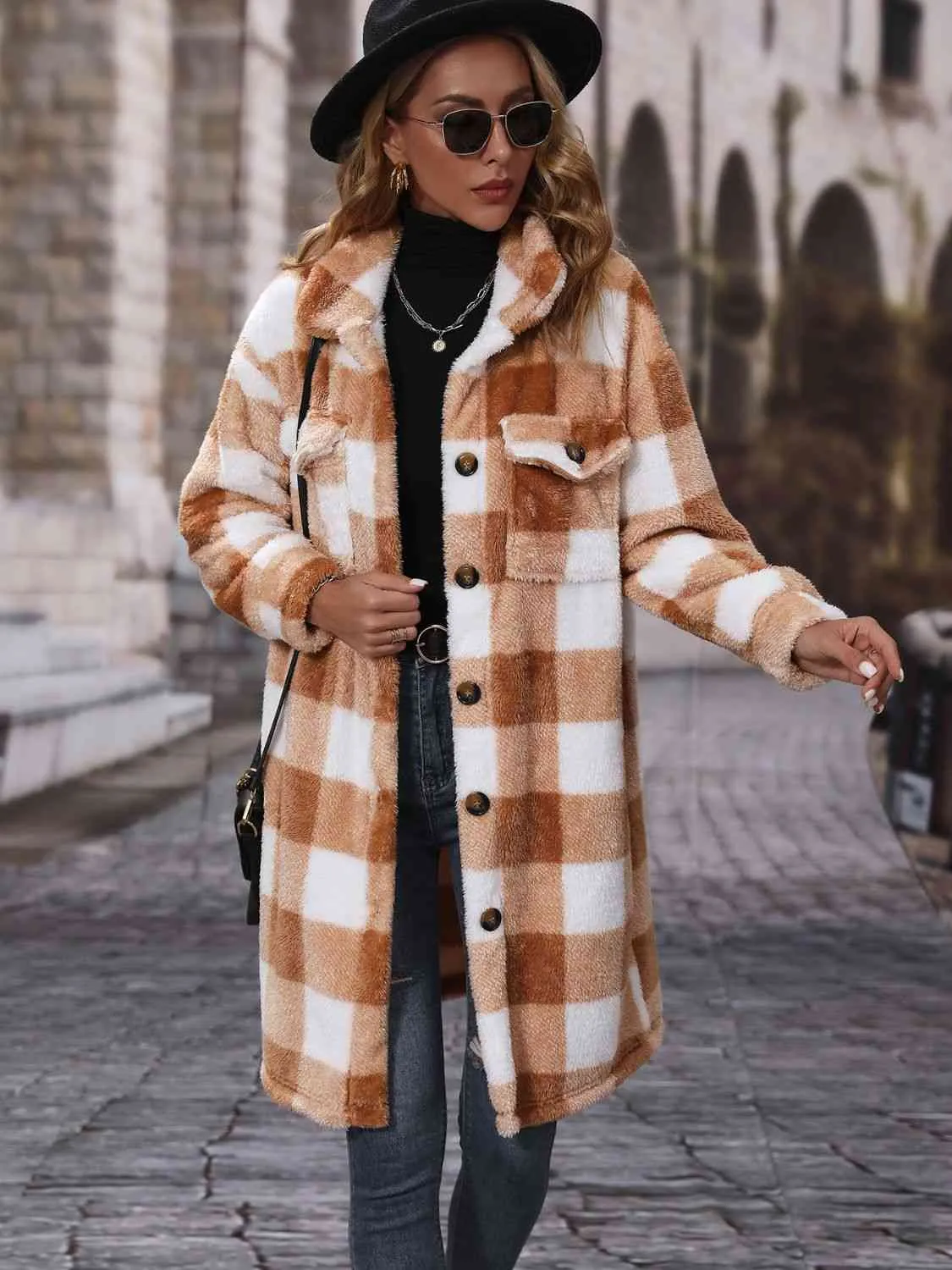 Cozy Plaid Collared Button Down Coat