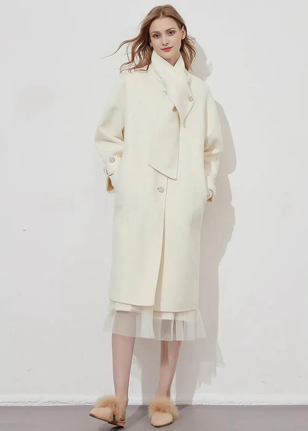 Cream Double-Faced Wool Overcoat