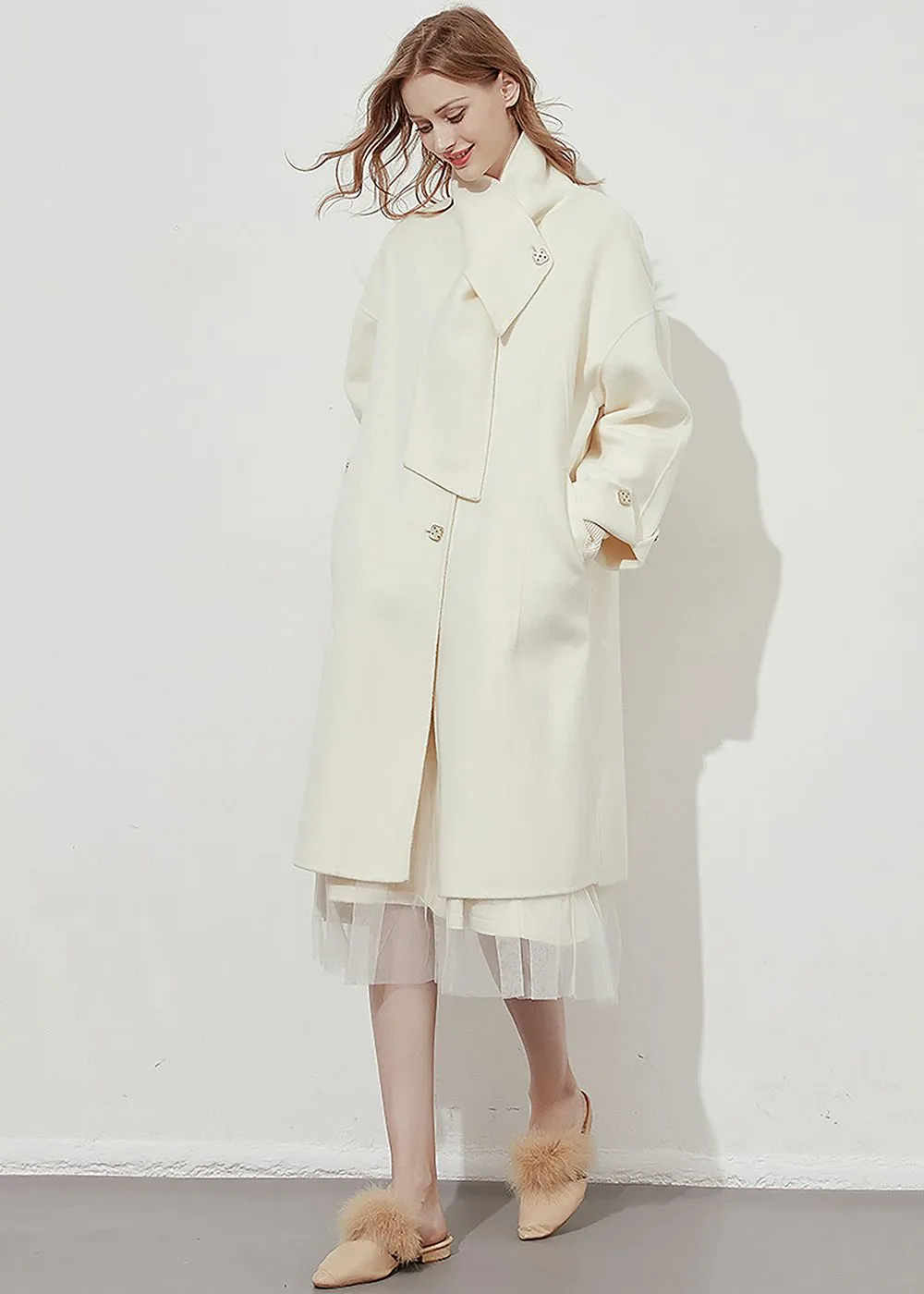 Cream Double-Faced Wool Overcoat