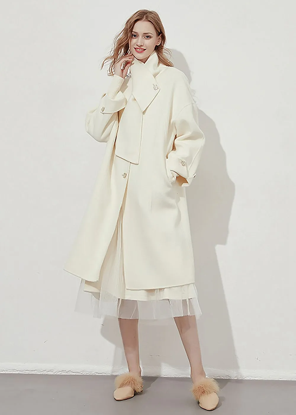 Cream Double-Faced Wool Overcoat