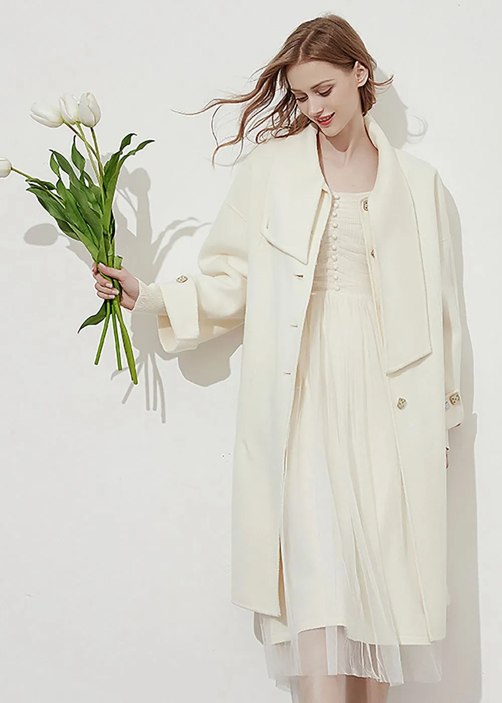 Cream Double-Faced Wool Overcoat