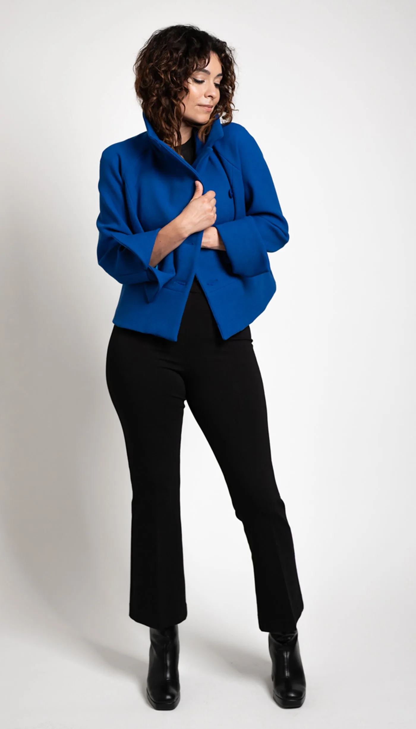 Cropped Notch Collar Jacket/ Royal