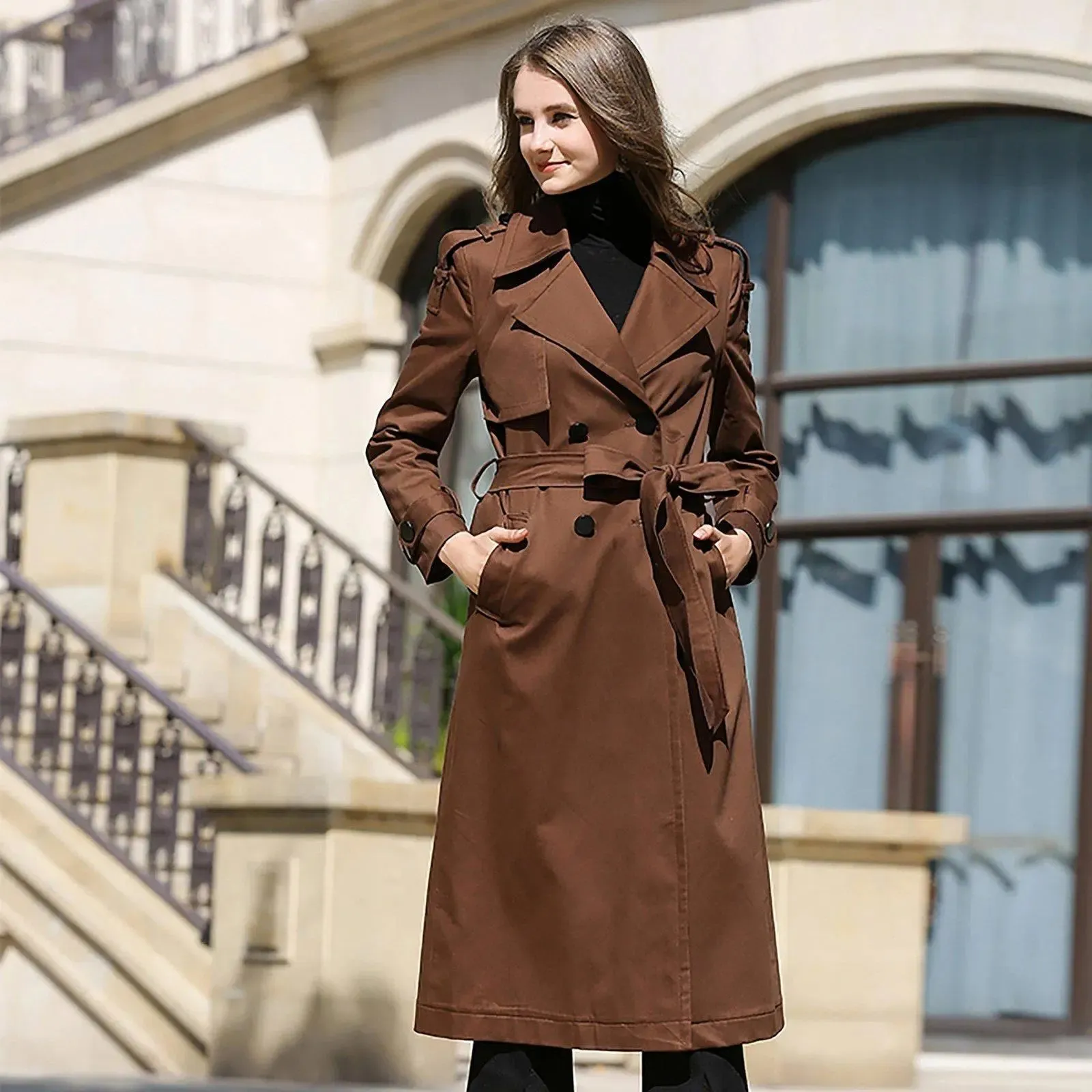 Custom Brown Double Breasted Belted Trench Coat