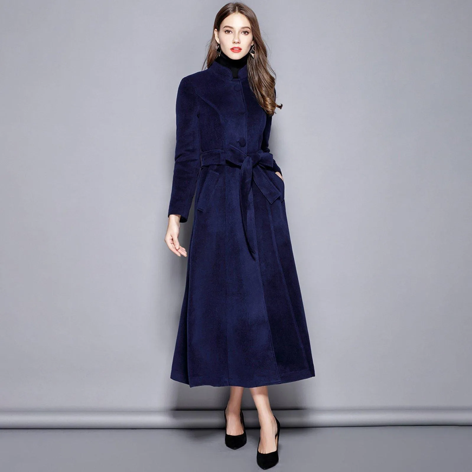 Custom Wool Blend Single Breasted Fit & Flare Long Coat