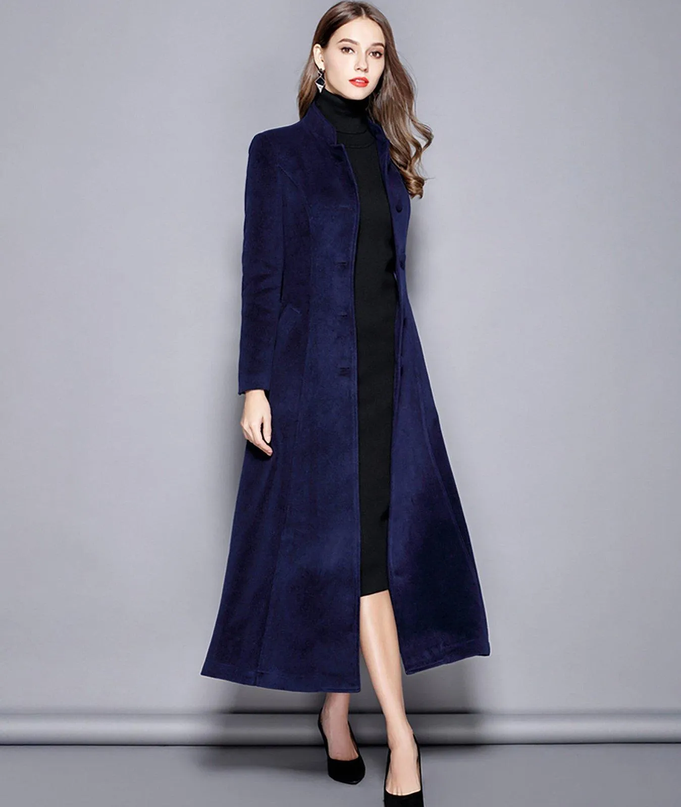 Custom Wool Blend Single Breasted Fit & Flare Long Coat