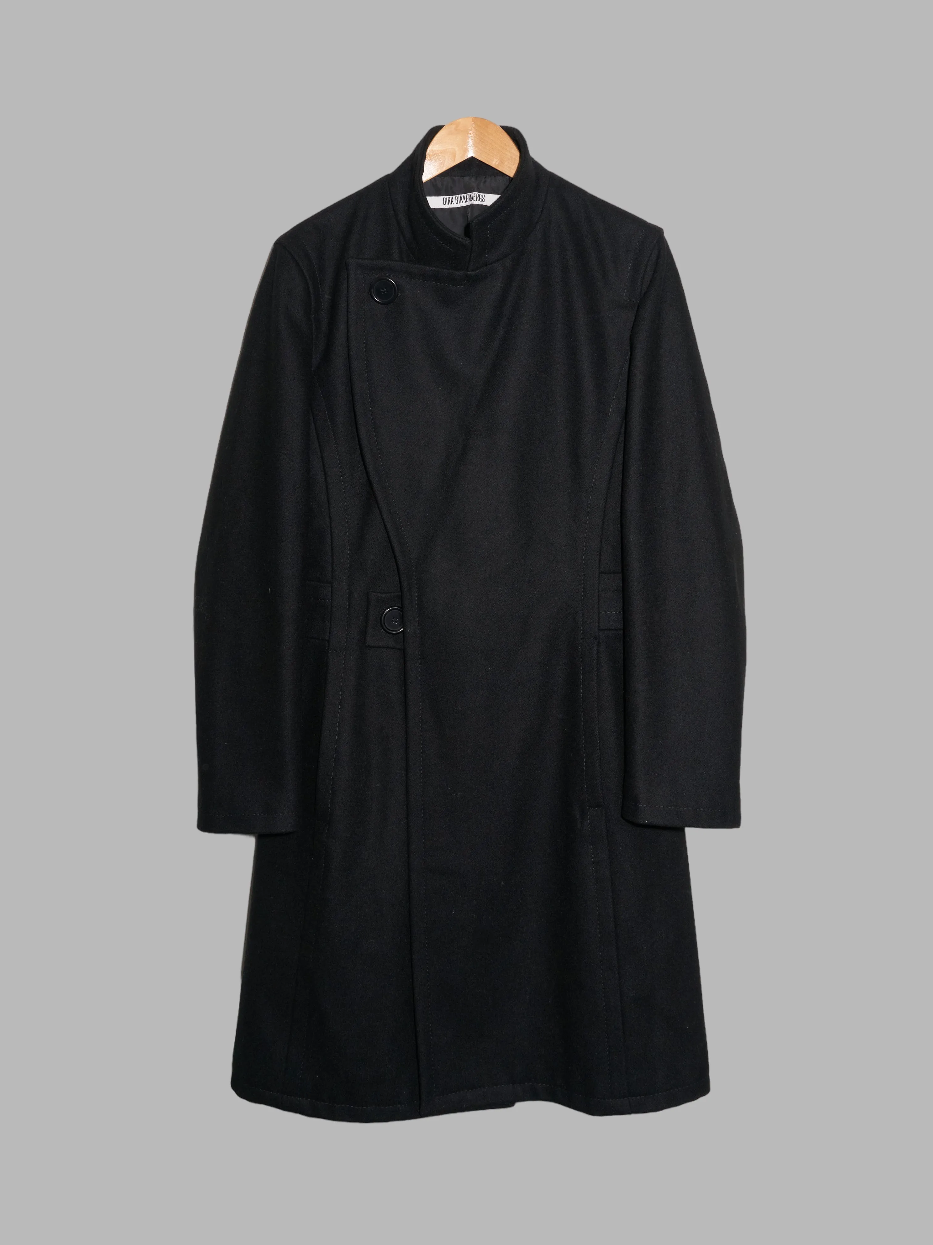 Dirk Bikkembergs 1990s black wool melton exaggerated lapel coat - size 46