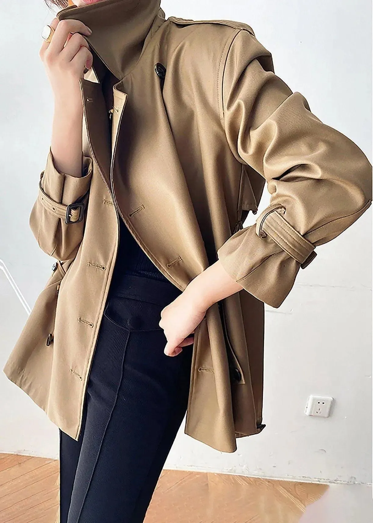 Double Breasted Belted Twill Trench Coat