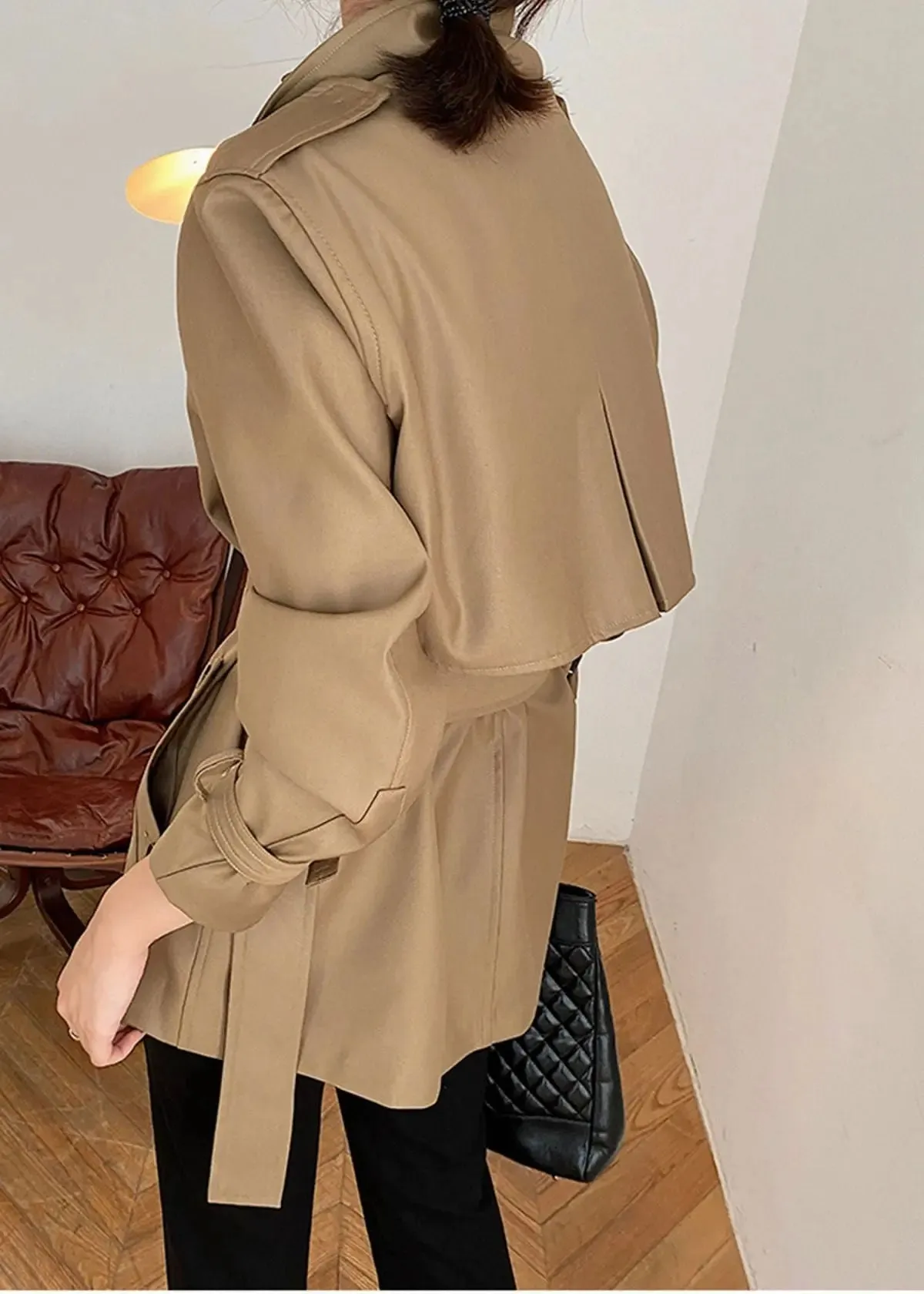 Double Breasted Belted Twill Trench Coat