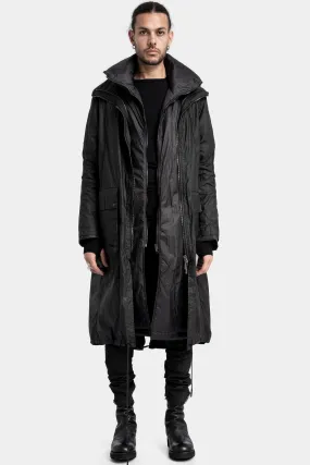 Mens Waterproof Two-Layer Down-Padded Waxed Cotton Ripstop Parka with Hood