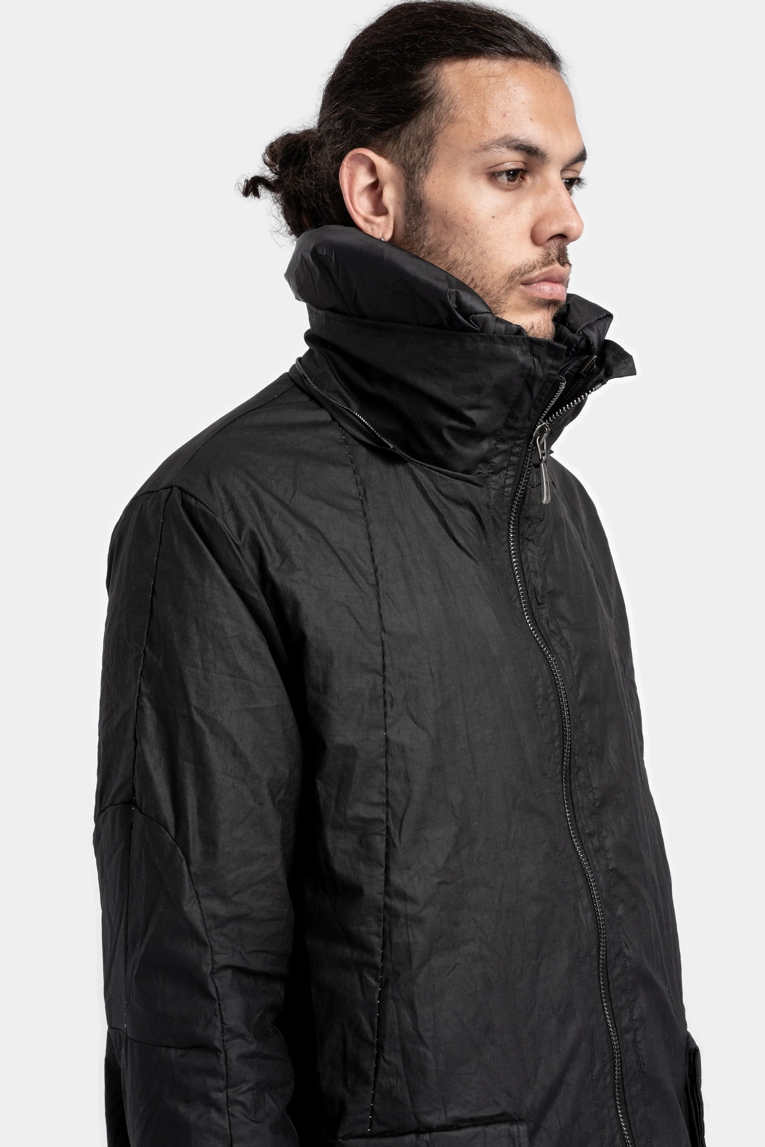 Mens Waterproof Two-Layer Down-Padded Waxed Cotton Ripstop Parka with Hood