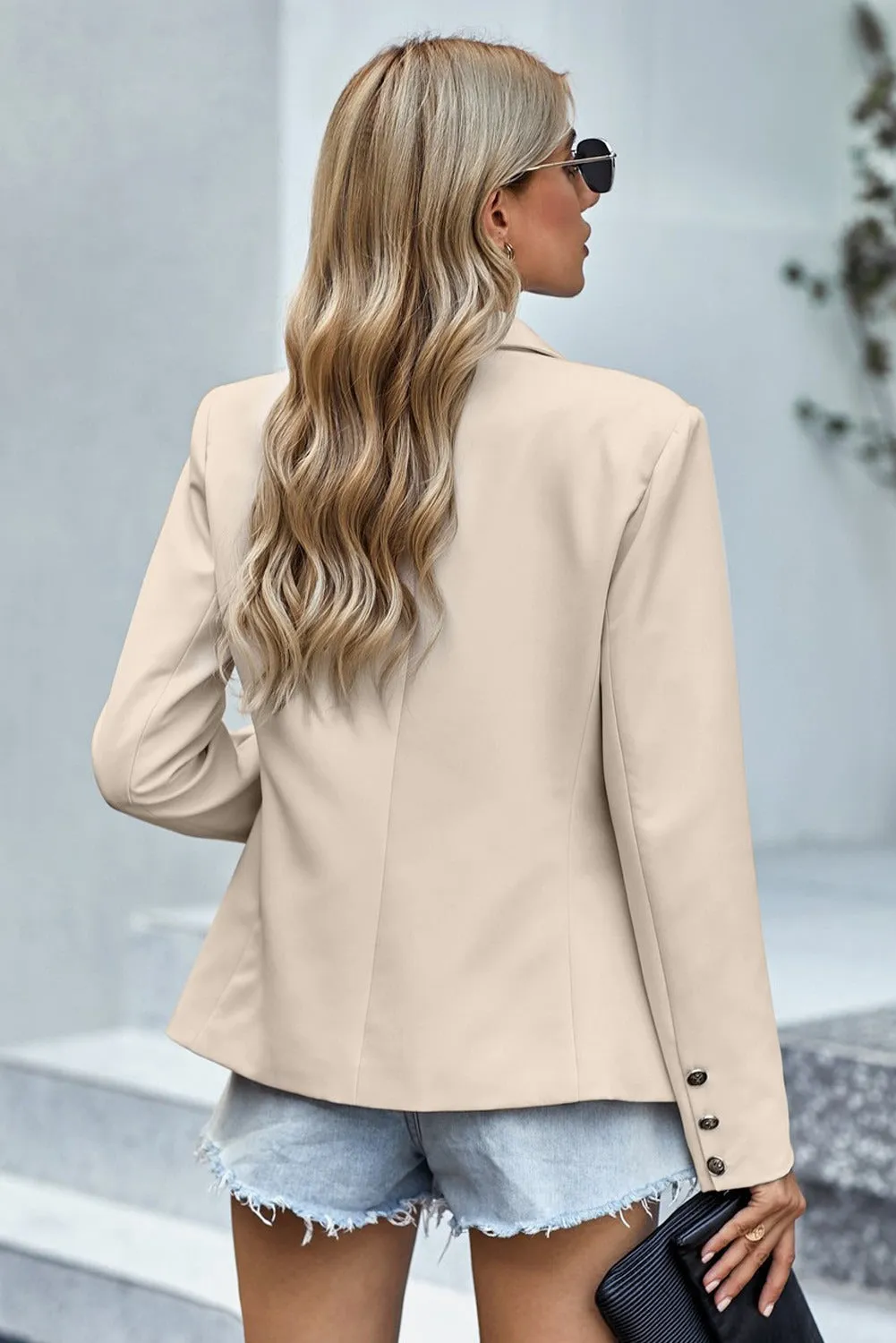 Elegant Women's Apricot 3/4 Sleeve Double Breasted Blazer