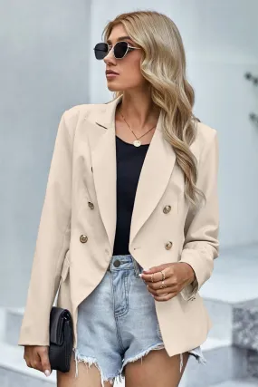 Elegant Women's Apricot 3/4 Sleeve Double Breasted Blazer