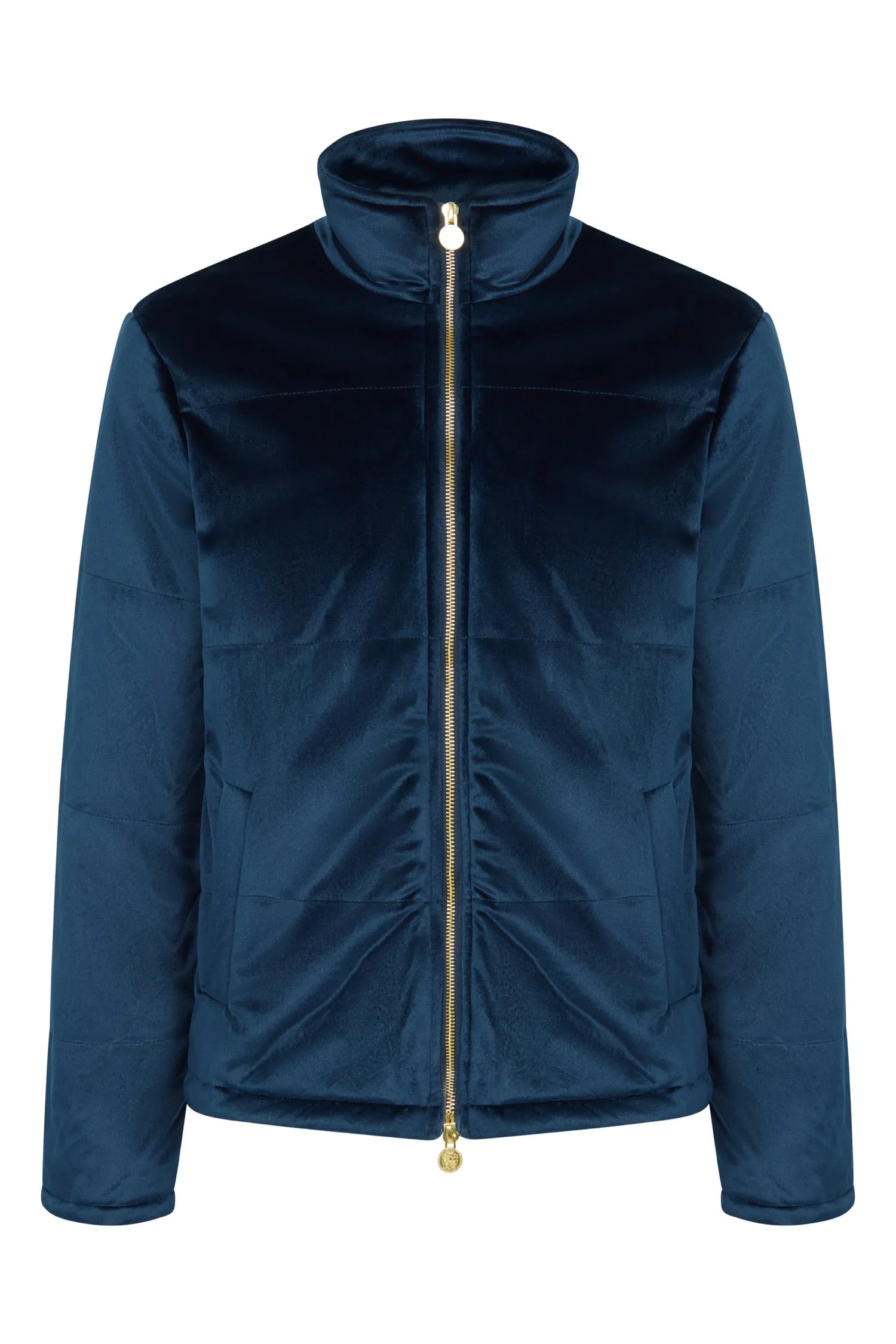 Ella Navy Velvet Winter Padded Jacket - 75% OFF